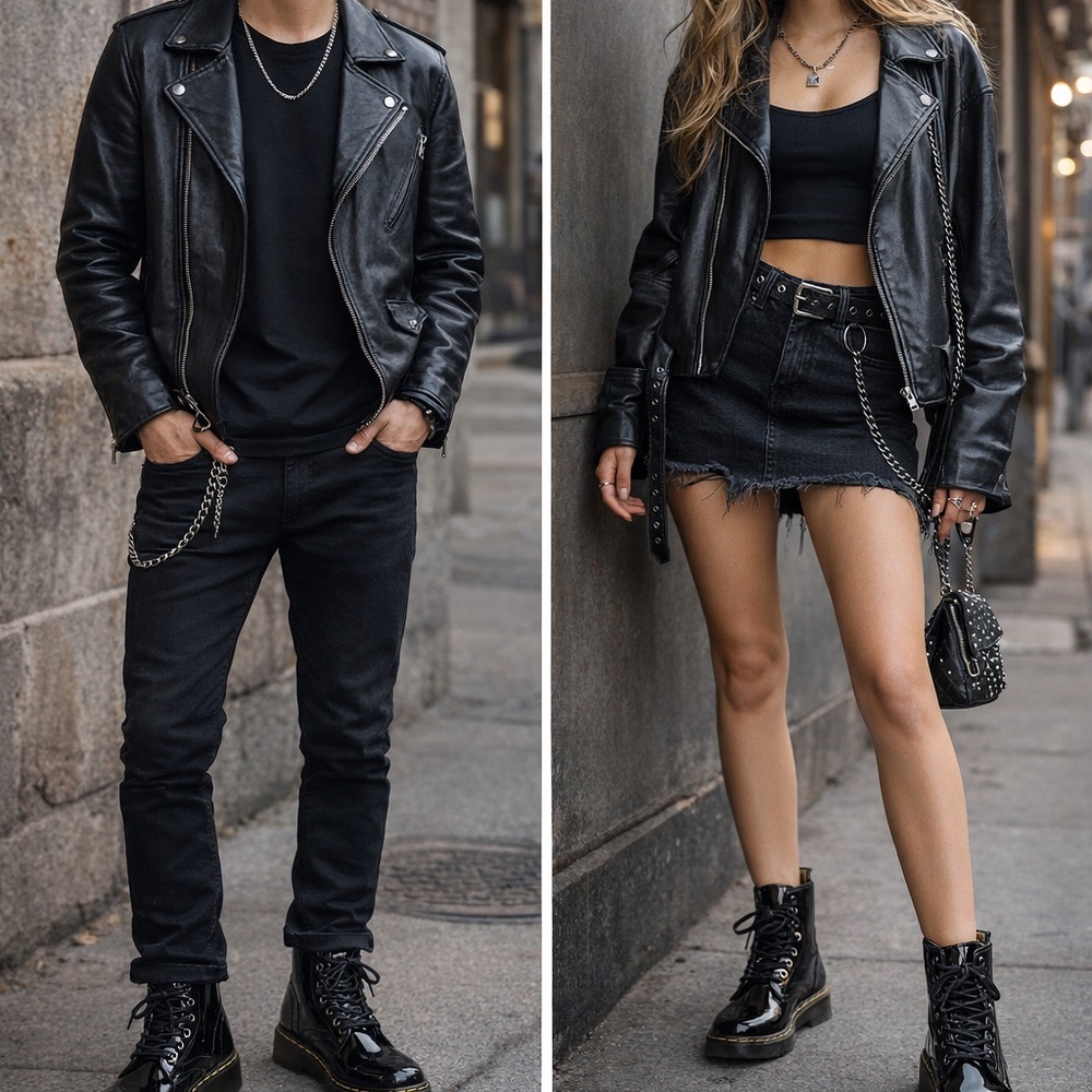 Dr. Martens Black Patent Zavala Leather Combat Boots | Y2K Grunge